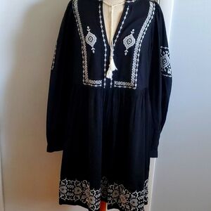 Embroidered Black Swing Dress